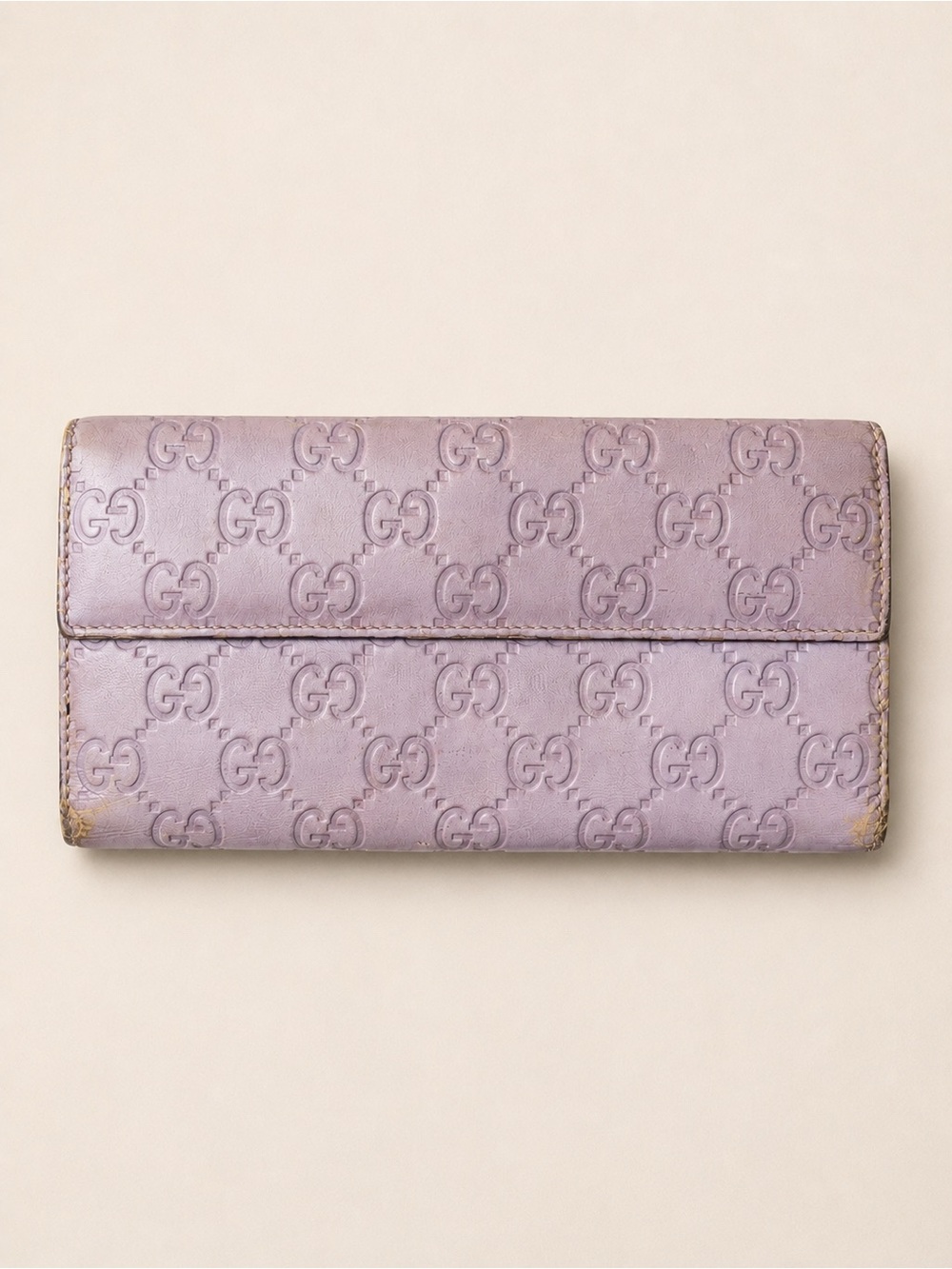 Gucci Guccissima Heart Logo Lavender Leather Long Wallet Authentic Vintage - Picture 3 of 9